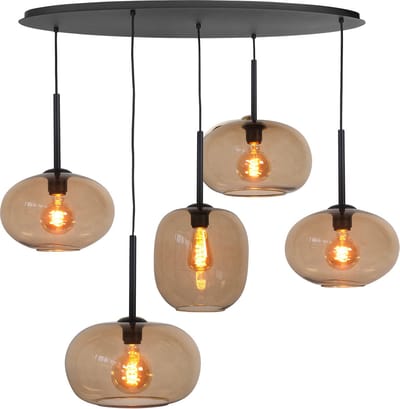 Hanglamp | 23, 26 en 31 cm | Bellini | 5 lichts | E27 | bruin zwart | glas metaal | modern landelijke romantische sfeerverlichting