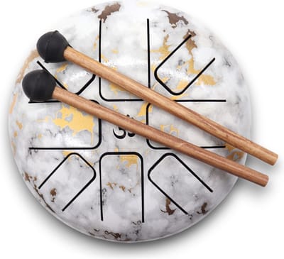 Hapi Drums - Medium Stalen Tong Geluksdrumss Marmer - 17x13cm - Tongue drum - Klankschaal - Handpan - Tong Drum - Klankschalen - Yoga Drum - Steeldrum - Muziektherapie