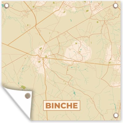 Tuin poster Plattegrond - Binche - Kaart - Vintage - Stadskaart - 200x200 cm - Tuindoek