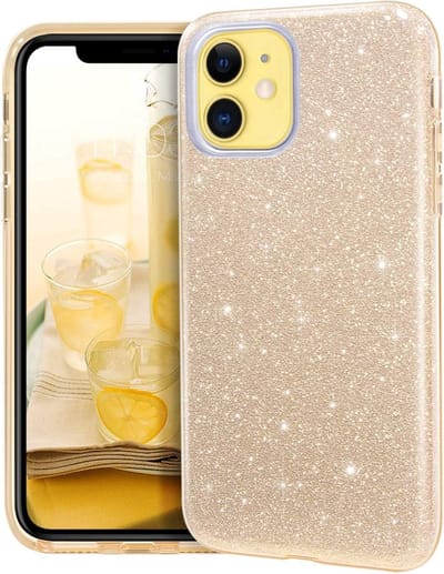 Hoesje Geschikt voor iPhone 12 Mini Hoesje - Glitter TPU Backcover - Goud