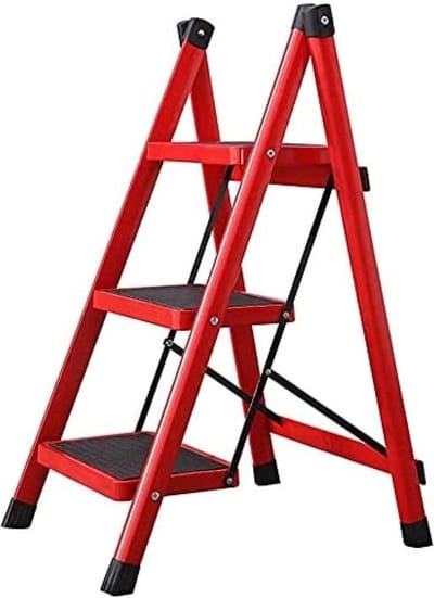 Opvouwbare Trapladder - Multifunctionele Kruk - Hoge Plaatsen Bereiken - Extra Brede Pedalen - 3 Treden - Grijs