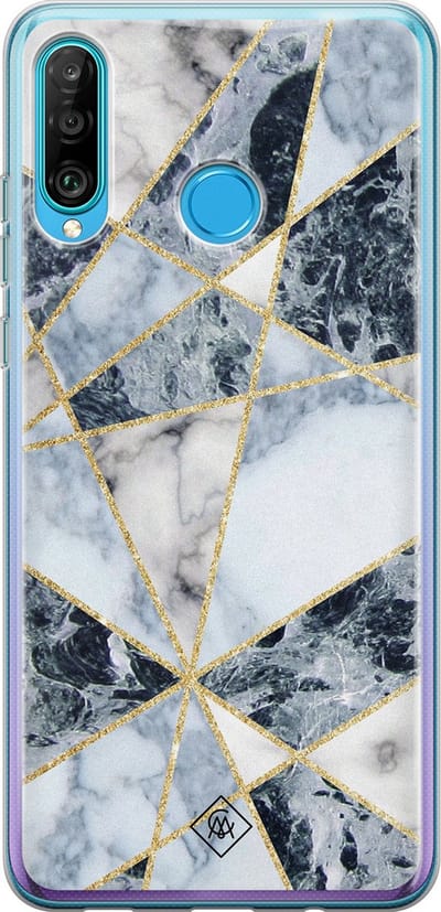 Casimoda® hoesje - Geschikt voor Huawei P30 Lite - Marmer Blauw - Siliconen/TPU - Soft Case - Blauw - Marmer
