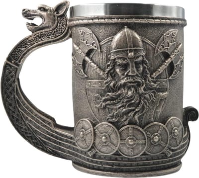 Viking Drakkar Schip Bierpul - 700ml -Handbeschilderd - (hxbxd) ca. 14cm x 17cm x 11cm