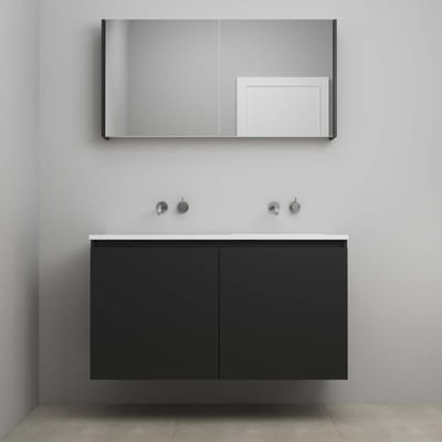 On-Line Badkamermeubelset - 120 cm - Bouwpakket - Greeploos 2 Deuren - Acryl Wastafel - zonder Kraangat - Spiegelkast - Mat Zwart