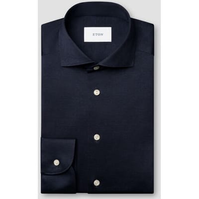 Eton Overhemd Solid Color Filo di Scozia Cotton Jersey Jacquard Knit Navy / male