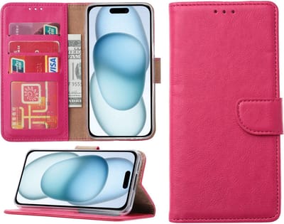 Hoesje Geschikt voor iPhone 15 Plus – portemonnee bookcase met pasjeshouder – Roze