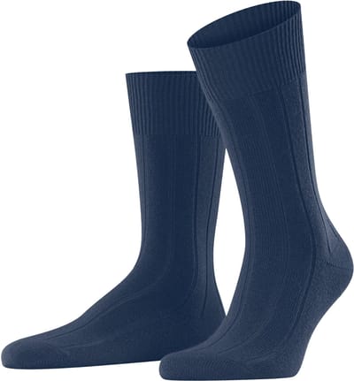 FALKE Lhasa Rib eenkleurig wol kasjmier sokken heren blauw - maat 39-42