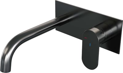 Brauer Gunmetal Edition - Wastafelkraan - Inbouw - Geborsteld Gunmetal PVD - 1 Greeps - Model C1 - Gebogen Uitloop & Afdekplaat