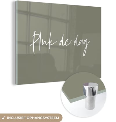 MuchoWow® Glasschilderij 160x120 cm - Schilderij acrylglas - Carpe diem - Tekst - Quotes - Pluk de dag - Foto op glas - Schilderijen
