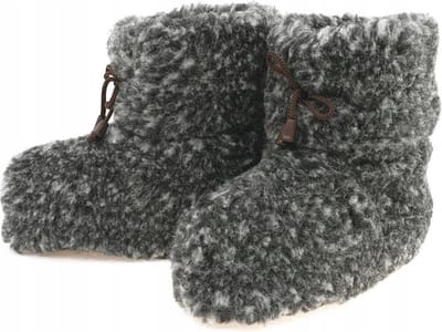 Wollen Sloffen - Winter Pantoffels 100% ECHT Lamswol en Leer - MAAT 37 - Leren Zooltjes – Veters - Handgemaakte Slofjes - Kleur Donkergrijs Gemêleerd