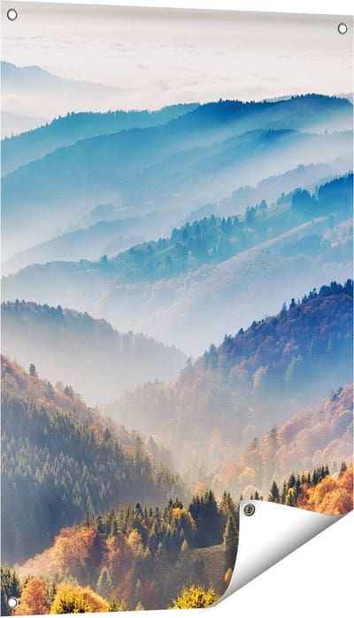 Gards Tuinposter Heuvel Landschap van het Zwarte Wout Bos - 60x90 cm - Tuindoek - Tuindecoratie - Wanddecoratie buiten - Tuinschilderij