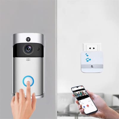 Video Deurbel Camera - Slimme WiFi Bel - Huisbeveiliging Thuis - Bewegingsdetectie Nachtzicht - 166 Graden Lens - Zilverkleurig