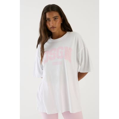 Dames Dsgn Studio Collegiate Gingham Print Oversized T-shirt | Wit | Maat: Small