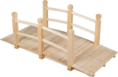 Houten Tuinbrug - Decoratieve Oversteek - Tuin Verfraaien - Robuust Dennenhout - 150x67x55cm - Bruin Naturel