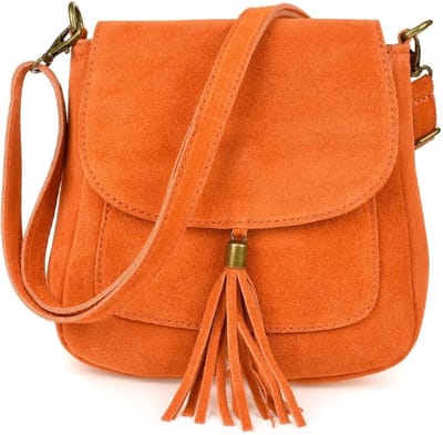 Oranje Suède Schoudertas Tassle - Suède - Italiaans Leder - Oranje - Boho Schoudertassen