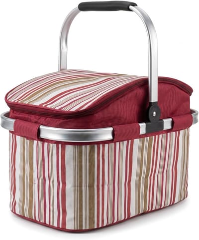 Opvouwbare geïsoleerde picknickmand met aluminium frame, 27 liter, perfecte koelmand voor strand, camping en boodschappen