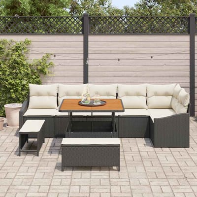 vidaXL - Tuinbank - Set - 9 - st - 7-Aantal - zitplaatsen - Zwart - Poly - rattan