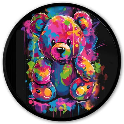 Poster in lijst Rond - Fotolijst 40x40 cm - Posters - Beer - Verf - Kleurrijk - Knuffeldier - Ronde posterlijst zwart - Decoratie - Wanddecoratie woonkamer - Muurdecoratie slaapkamer