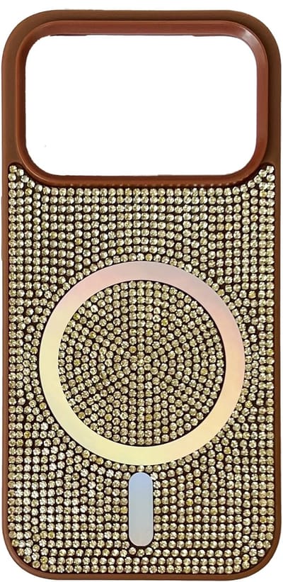 Casemania Hoesje Geschikt voor Apple iPhone 17 Pro - Bruin - Diamant Glitter Backcover Geschikt voor MagSafe - Draadloos Oplaadbare Telefoonhoesje