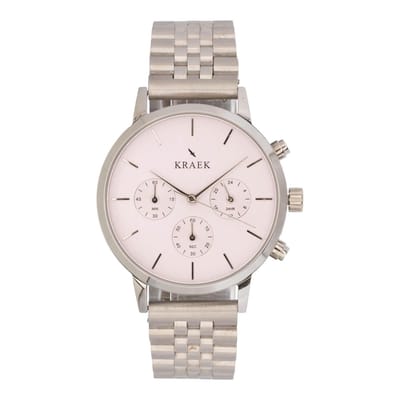 KRAEK Dacy Zilver Roze 38 mm | Dames Horloge | Stalen horlogebandje | Schakelbandje | Minimaal Design | Elvira collectie
