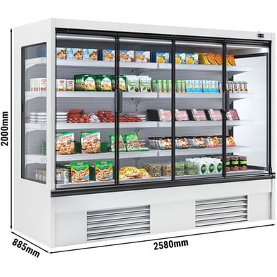 GGM Gastro Wandkühlregal - 2580mm - 1408 Liter - mit 4 doppelt verglasten Flügeltüren & 4 Ablagen Wit