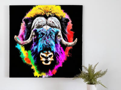 Exploding muskox in color | Exploding Muskox in Color | Kunst - 60x60 centimeter op Forex | Foto op Forex