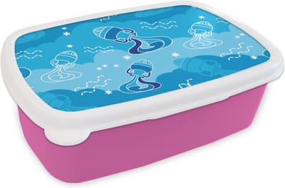 Broodtrommel Roze - Lunchbox - Brooddoos - Aquarius - Design - Zodiac - 18x12x6 cm - Kinderen - Meisje