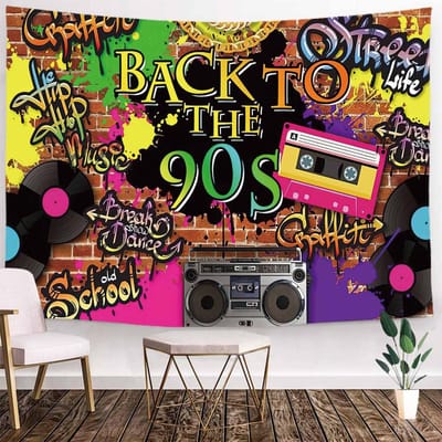 Wandkleed - 90s Party - Vintage - 200x150 cm - Groot wandtapijt - Poster - Jaren 90 - Slaapkamer - Woonkamer - Decoratie - Accesoires - Ulticool