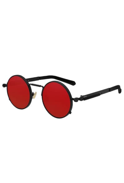 KIMU® Ronde Bril Hipster - Zwart Montuur Rond - Rode Glazen - Nachtbril Autorijden Wintersport - Zwarte Zonnebril Uv - Retro Hippie Festival