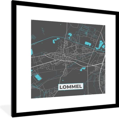 Fotolijst incl. Poster - Stadskaart – Grijs - Kaart – Lommel – België – Plattegrond - 40x40 cm - Posterlijst