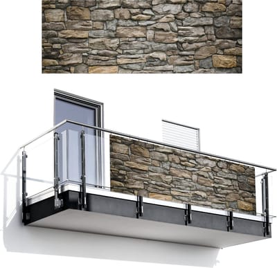 Balkonscherm 300x110 cm - Balkonposter Stenen - Steenoptiek - Grijs - Balkon scherm decoratie - Balkonschermen - Balkondoek zonnescherm