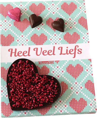 Veel Liefs Chocolade cadeau - Hart chocolade - Brievenbus pakket - Ambachtelijk chocolade kado- Fairtrade chocolade - Jubileum cadeaus - Puur en Melk chocolade