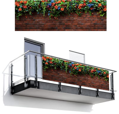 Balkonscherm 300x100 cm - Balkonposter Bloemen - Muur - Groen - Oranje - Balkon scherm decoratie - Balkonschermen - Balkondoek zonnescherm