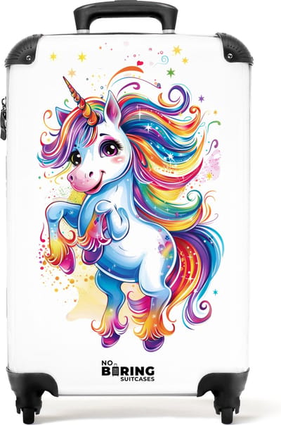 NoBoringSuitcases.com® - Kinderkoffer meisje - Kindertrolley meisjes - Eenhoorn met regenboogmanen - Handbagage koffer lichtgewicht - Reiskoffer trolley kinderen - Rolkoffer met wieltjes - Past binnen 55x40x20 en 55x35x25