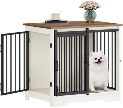 Geargalaxy Hondenbench - Hondenkooi - Benchmeubel - Hondenhuis - Binnenbench - Hondenverblijf - Benchkast - 63x43x54cm - Bruin/Wit