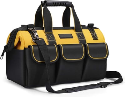 Gereedschapstas 17-inch, Organiseer, 36× 17 × 25 cm gereedschapstas, muti-purpose brede open mond tool opbergtas met verstelbare schouderriem gereedschapstas organizer voor thuis doe-het-zelf en apparatuur opslag met schouderriem