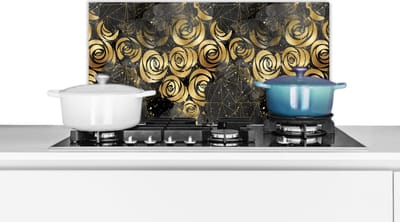 Spatscherm keuken 70x30 cm - Kookplaat achterwand Marmer - Goud - Roos - Patronen - Muurbeschermer - Spatwand fornuis - Hoogwaardig aluminium
