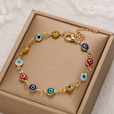 Turks Blauw Boze Oog Armband voor Vrouwen Mannen Kleurrijk Rood Blauw Turkije Oog Verstelbare Metalen Kralen Armbanden Geluk Rijkdom Sieraden beige