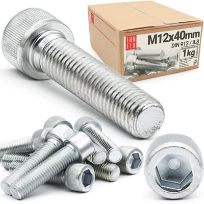 LUN FIX - Zylinderkopfschroeven M12 x 40 mm - 1kg (20 Stk.) - DIN 912 - Vol draad - Staal verzinkt