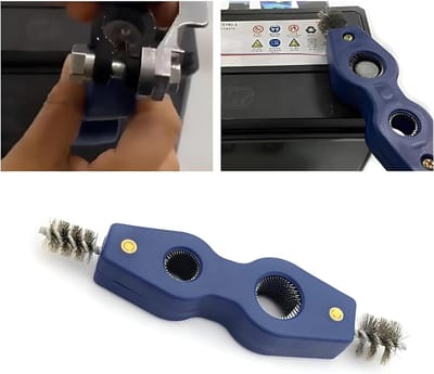 Reinigingsborstel voor accu - 4-in-1 accupoolreiniger en klemmenreiniger - Universeel accessoire voor auto, vrachtwagen, SUV - Set van 2 borstels
