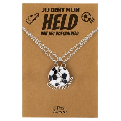 Vriendschapsketting voor 2 'Jij bent mijn held van het voetbalveld' - Magnetische Voetbal - BFF Ketting op Cadeau Kaartje - 45cm + 5cm verstelbaar - Zilverkleurig - Best Friends Hanger - Pax Amare