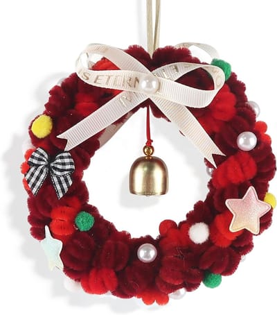 Solidchoice - Rode Kerstkrans Decoratieset met Pijpenragers en Pompons