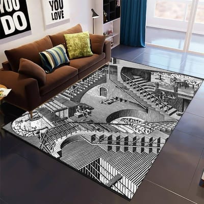 Tapis Style Escher Illustration Artistique Design Architectural Tapis Décoratif Moderne pour Salon Décoration Intérieure Maison 60*90cm