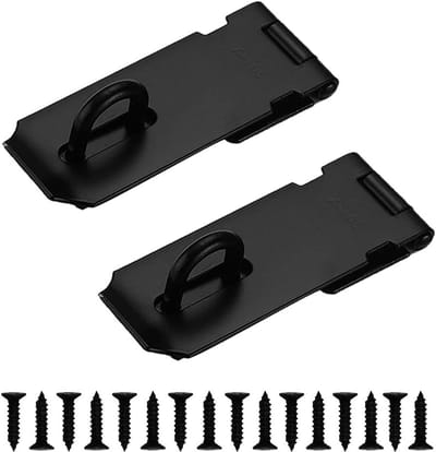 Zwarte Deurslot Set van 2 Stukken - Veiligheidsdeurslot voor Hangslot en Schuifdeuren met Schroeven, 10 cm