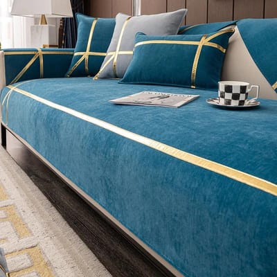 Moderne stevige bankhoezen voor de woonkamer Gouden leren lijn zitkussen Luxe hoek L-vormige meubels Bankhoezen Handdoeken 70x70cm 1pcs