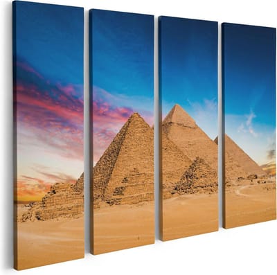 Artaza Canvas Schilderij Vierluik Egyptische Piramides bij Zonsondergang - 80x60 - Foto Op Canvas - Canvas Print