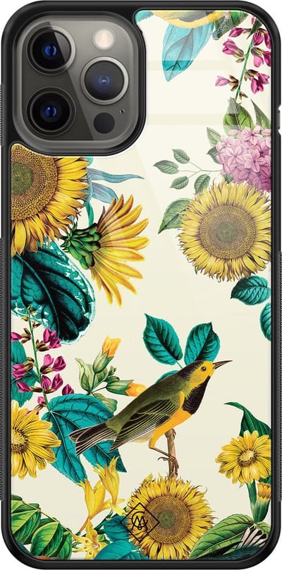 Casimoda® hoesje - Geschikt voor iPhone 12 Pro Max - Zonnebloemen / Bloemen - Luxe Hard Case Zwart - Backcover telefoonhoesje - Multi