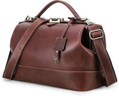 Dailygoods - CONTACTS Echt Lederen Dokterstas Portemonnee voor Vrouwen Handtas met Slot Schoudertas Vintage Aktetas Top Handvat Satchel Met Metalen Sluiting Frame Opening