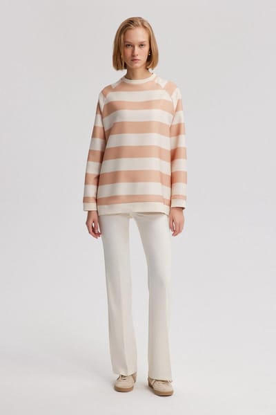 Touché Privé - Gestreepte crêpe tuniek - Beige - Dames