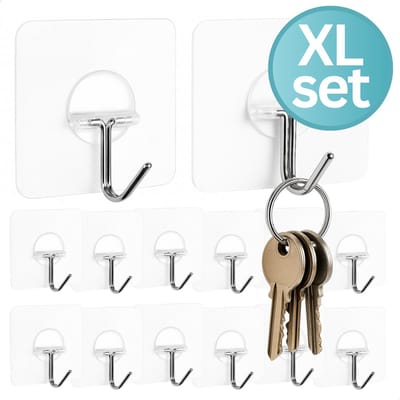 RENALUX Zelfklevende Haakjes 12 Stuks - Plakhaakjes - Handdoekhaakjes - Ophanghaken - Zelfklevende Spijker - Zelfklevende Kapstok Kabelclips Plafondhaak Doorzichtig - 12 Stuks